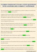FLORIDA INSURANCE EXAM LATEST QUESTIONS  WITH ANSWERS &lpar;100&percnt; CORRECT ANSWERS&rpar;