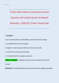 Florida Claims Adjuster Licensing Exam Practice Questions with Verified Answers & Complete Rationales &vert; 2026&sol;2027 Grade A Study Guide
