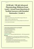 NURS 566 &sol; NR 566 Advanced  Pharmacology Midterm Exam  &lpar;2026&rpar; &vert; Actual Exam Questions &  Verified Answers with Detailed  Rationales &vert; Grade A