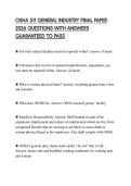 OSHA 511 GENERAL INDUSTRY FINAL PAPER 2026 QUESTIONS WITH ANSWERS GUARANTEED TO PASS