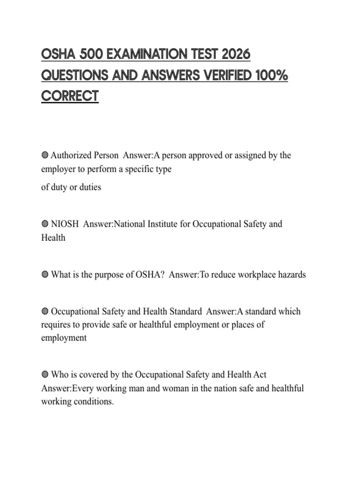 OSHA 500 EXAMINATION TEST 2026 QUESTIONS AND ANSWERS VERIFIED 100% ...