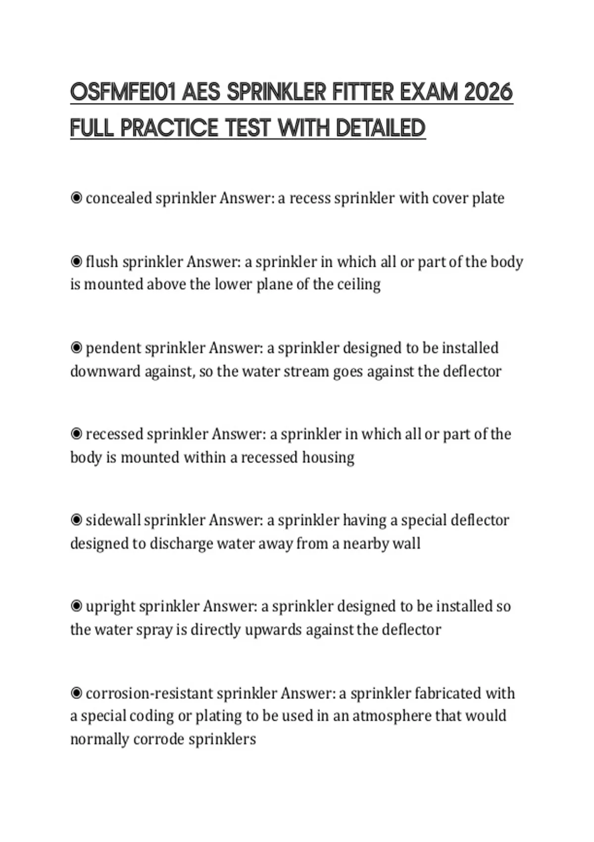 OSFMFEI01 AES SPRINKLER FITTER EXAM 2026 FULL PRACTICE TEST WITH DETAILED - OSFMFEI01 AE - Stuvia US