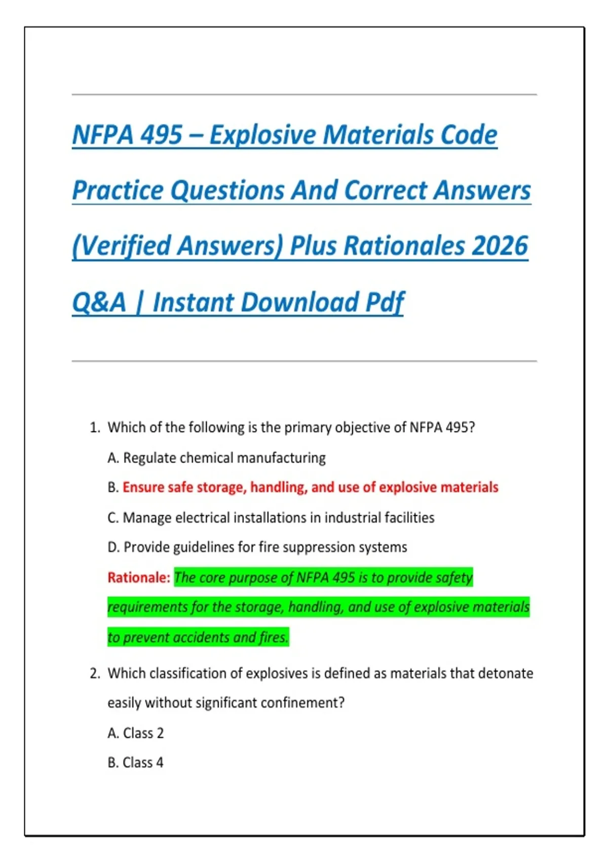 NFPA 495 – Explosive Materials Code Practice Questions And Correct ...