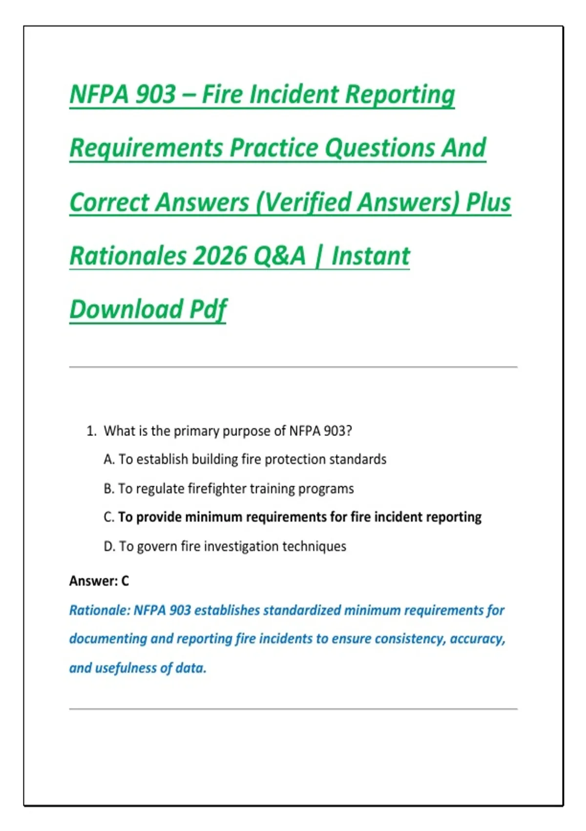 Noa Code 903 NFPA 903 – Fire Incident Reporting Requirements Practice Questions And ...