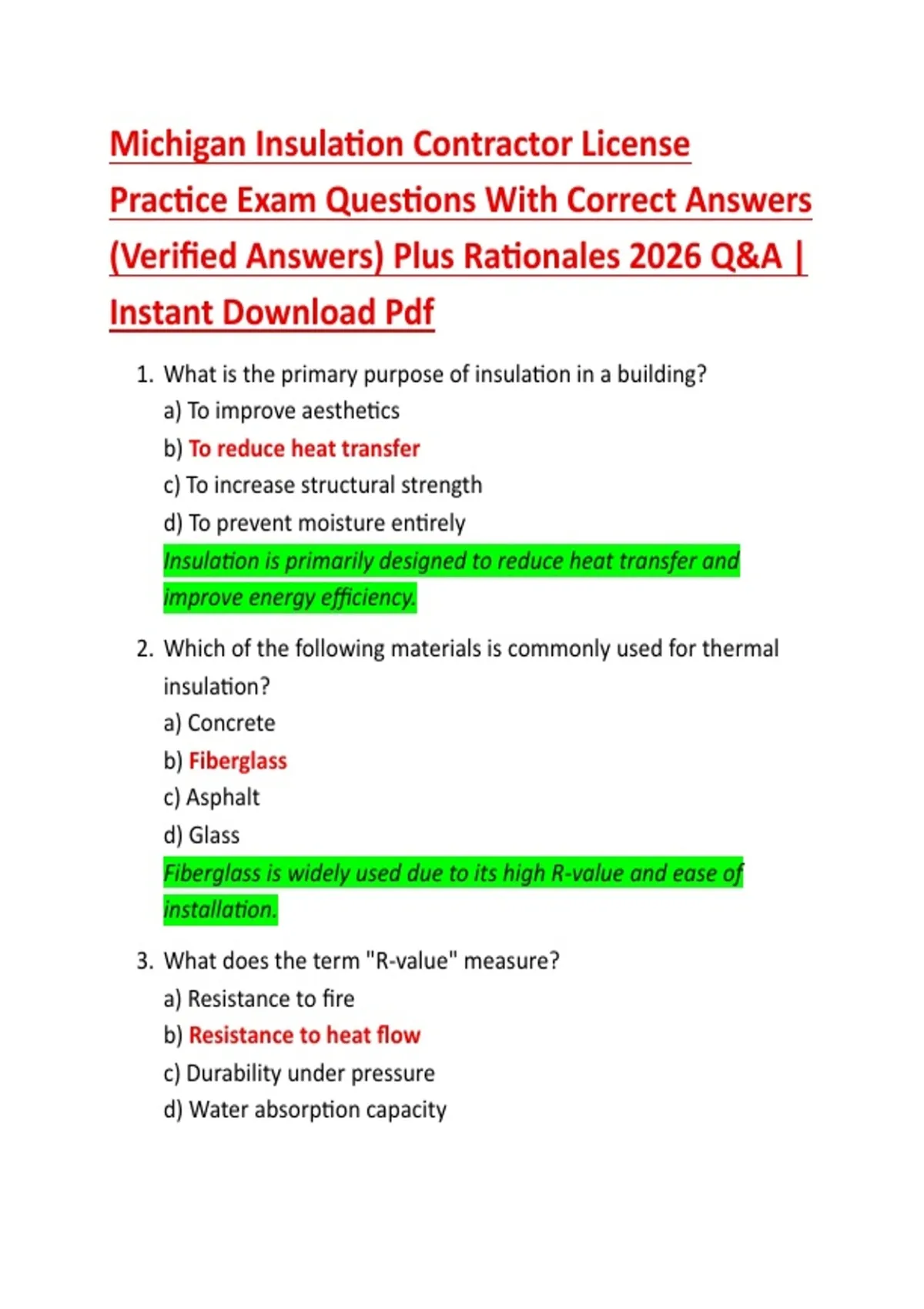 Michigan Insulation Contractor License Practice Exam Questions With ...