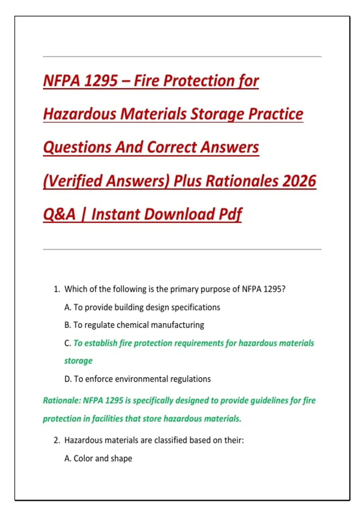 NFPA 1295 – Fire Protection for Hazardous Materials Storage Practice ...