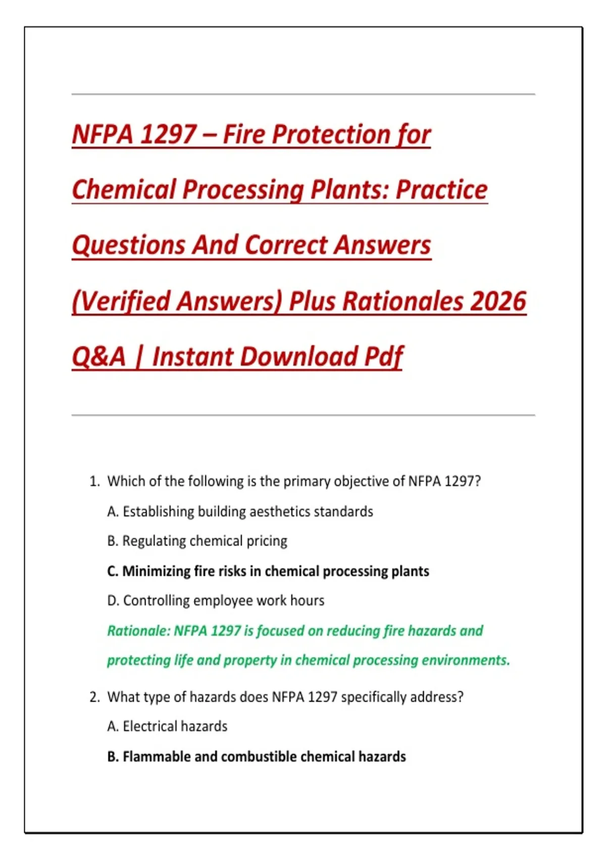 NFPA 1297 – Fire Protection for Chemical Processing Plants: Practice ...