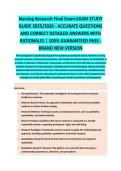 Nursing Research Final Exam - NURSING RESEARCH EXAM STUDY GUIDE 2025&sol;2026 ACCURATE QUESTIONS AND CORRECT DETAILED ANSWERS WITH RATIONALES &vert;&vert; 100&percnt; GUARANTEED PASS <BRAND NEW VERSION>