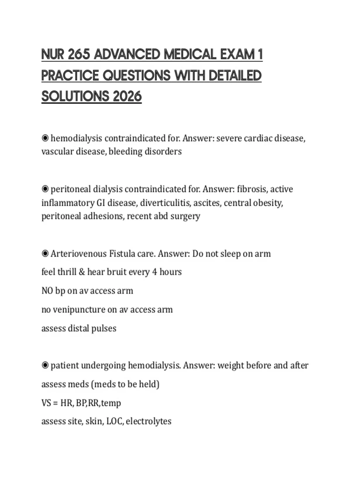 NUR 265 ADVANCED MEDICAL EXAM 1 PRACTICE QUESTIONS WITH DETAILED ...