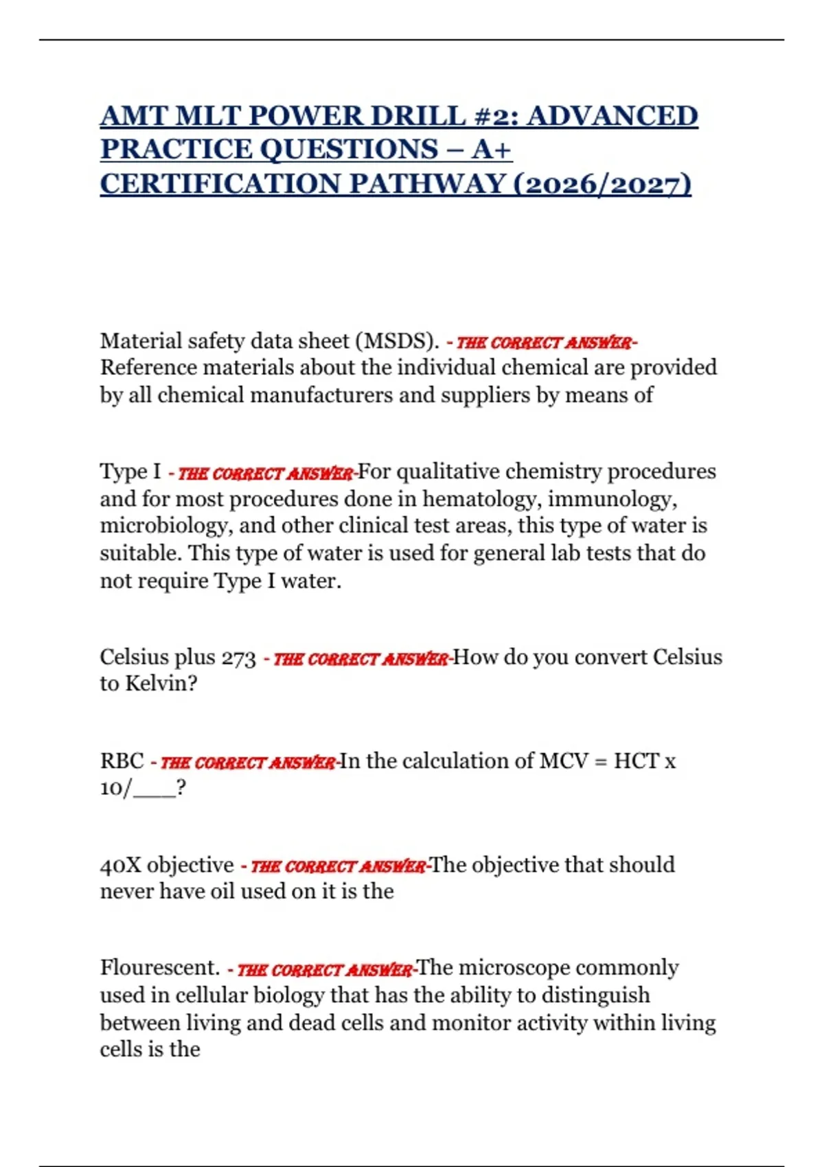 Mlt Power AMT MLT POWER DRILL #2: ADVANCED PRACTICE QUESTIONS – A+ CERTIFICATION ...