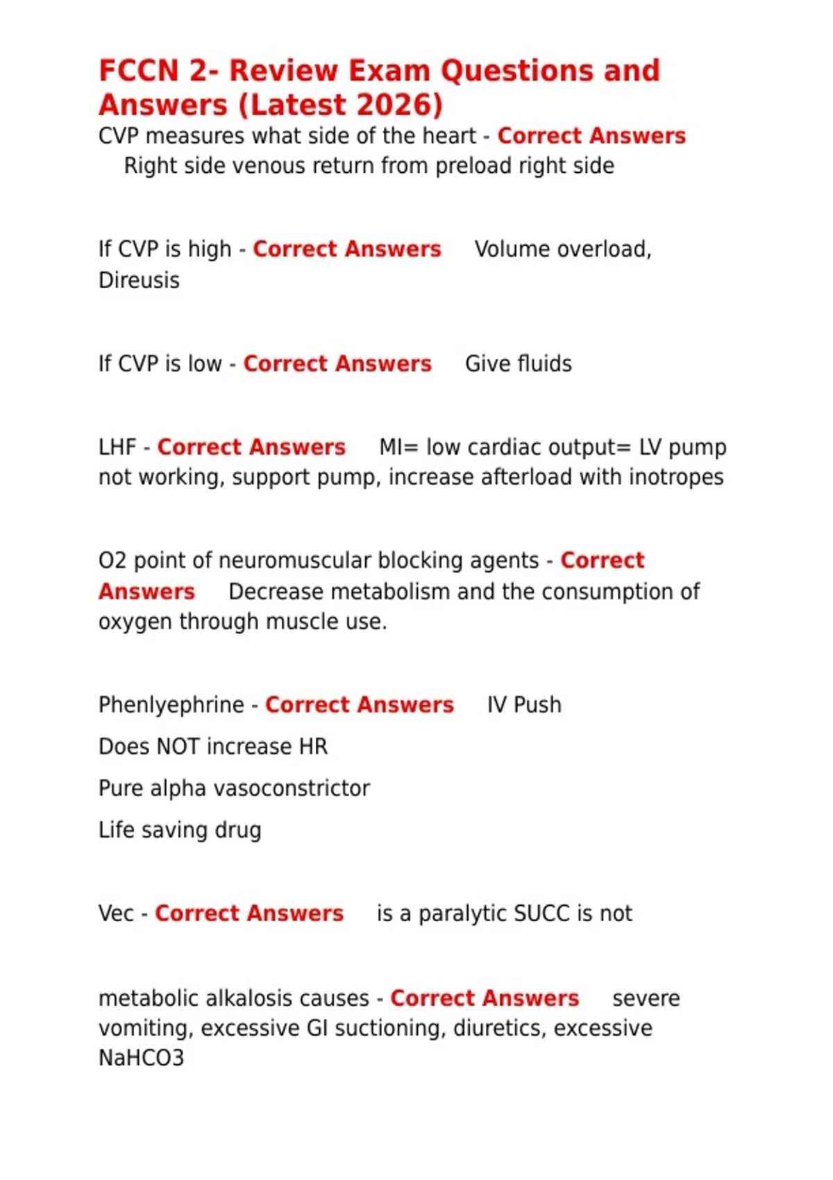 FCCN 2- Review Exam Questions and Answers (Latest 2026). - FCCN II-ABGs ...