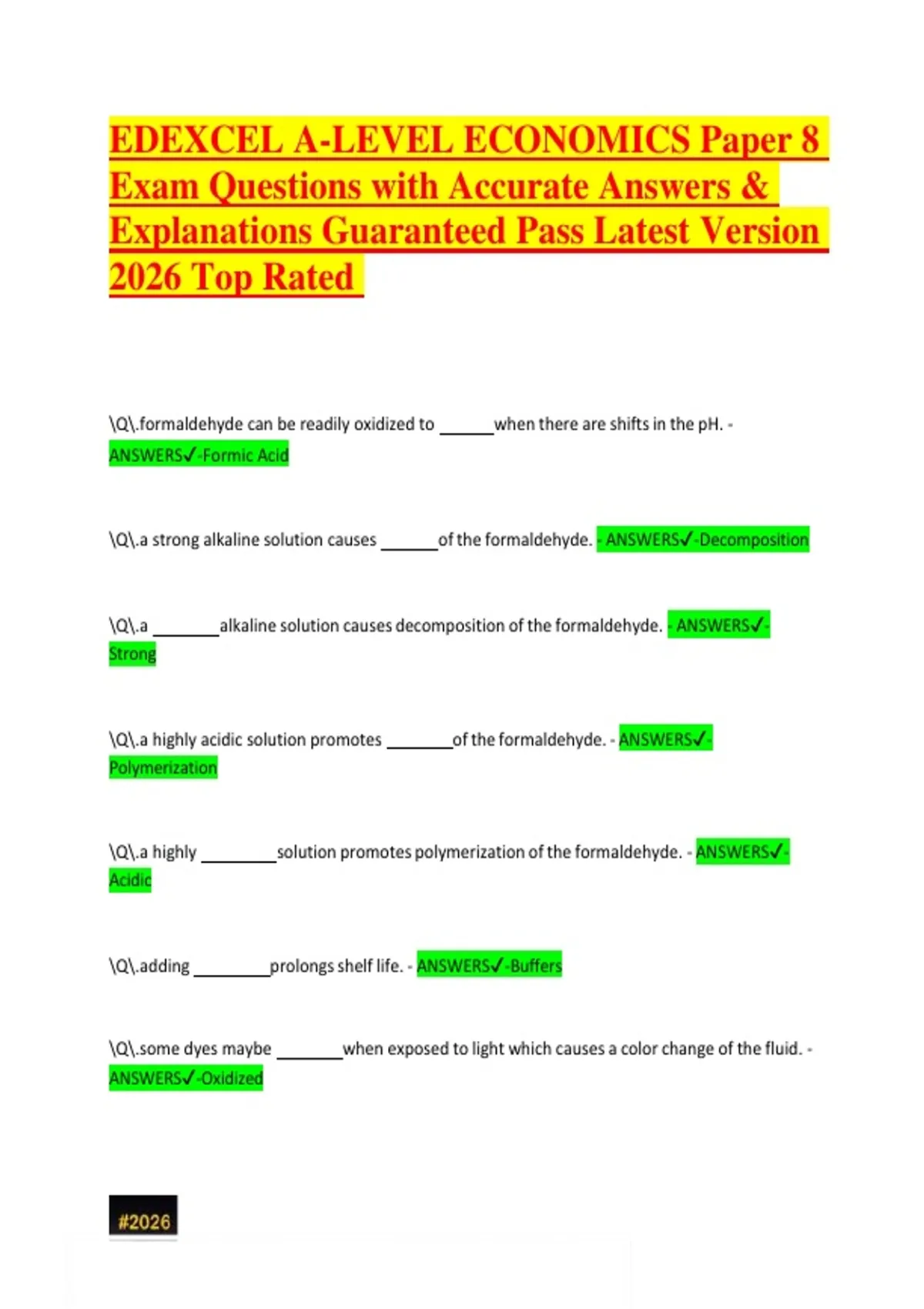 EDEXCEL A-LEVEL ECONOMICS Paper 8 Exam Questions with Accurate Answers ...