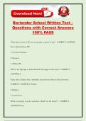 Bartender School Written Test &ndash; Questions with Correct Answers 100&percnt; PASS