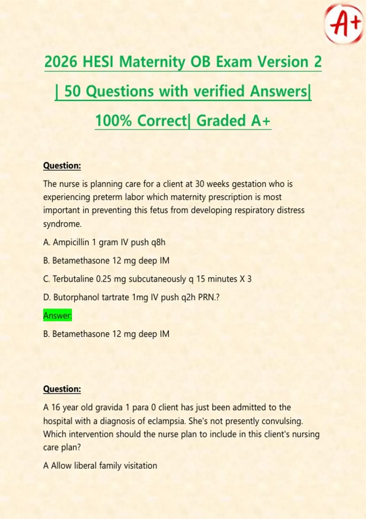 2026 HESI Maternity OB Exam Version 2 | 50 Questions with verified ...