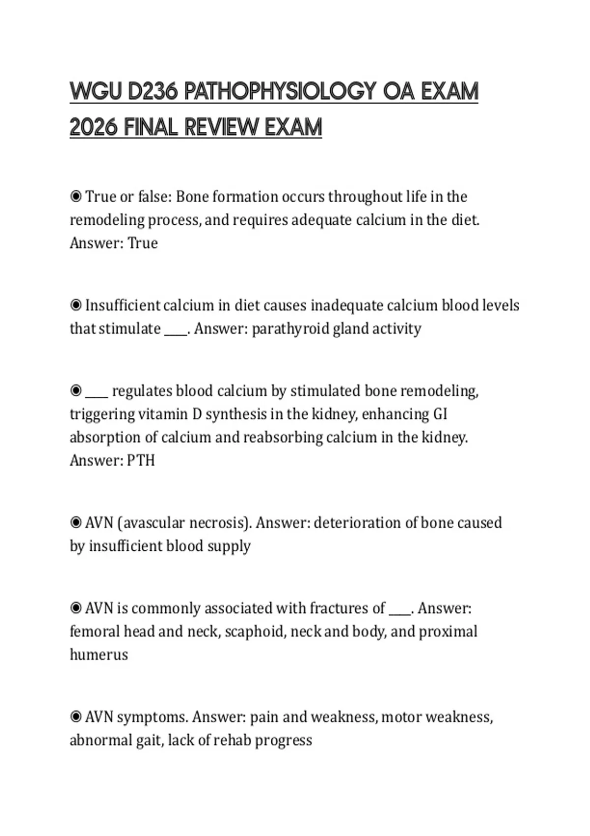 WGU D236 PATHOPHYSIOLOGY OA EXAM 2026 FINAL REVIEW EXAM - WGU D236 ...