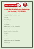 Basic Bar Drinks Exam Questions and Answers 100&percnt; PASS