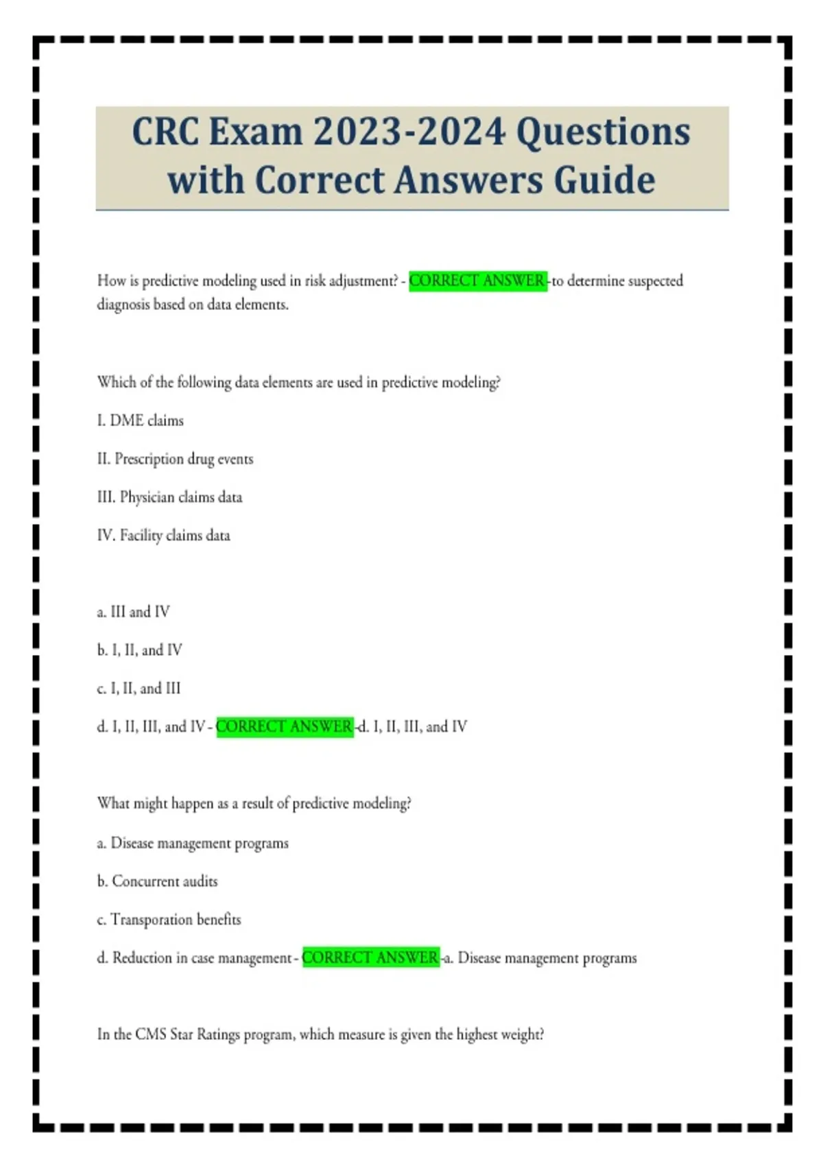 CRC Exam Questions with Correct Answers Guide - CRC Rehabilitation ...