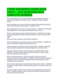 CYBER AWARENESS KNOWLEDGE CHECK &ndash; QUIZ QUESTIONS WITH COMPLETE ANSWERS