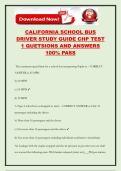 CALIFORNIA SCHOOL BUS DRIVER STUDY GUIDE CHP TEST 1 QUETSIONS AND ANSWERS 100&percnt; PASS