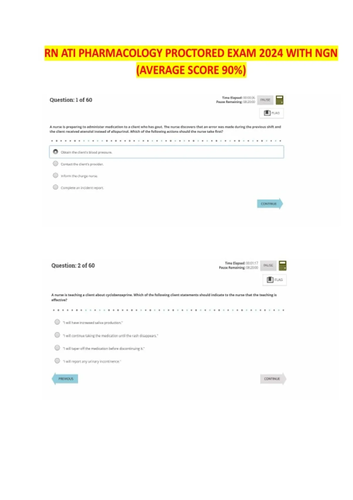 RN ATI Pharmacology Proctored Exam 2024 with NGN Converted Package with ...