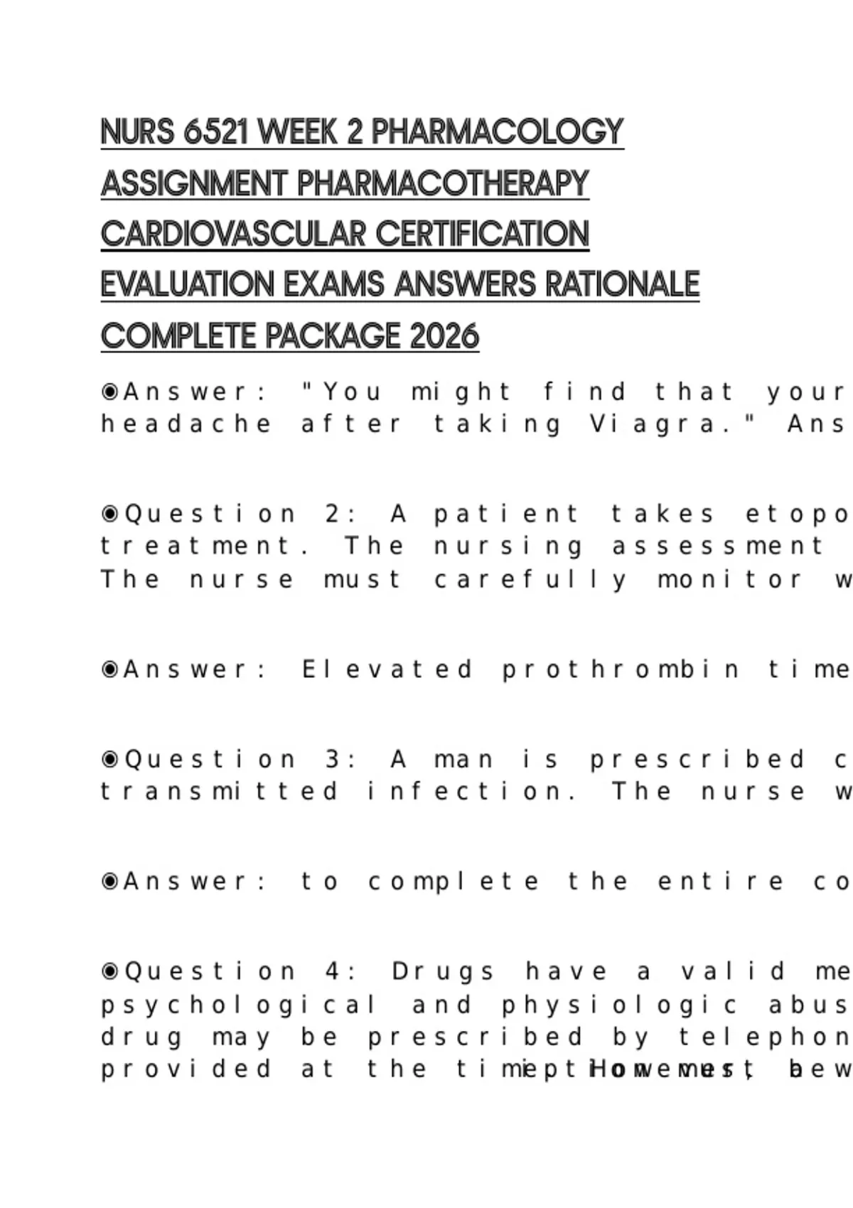 NURS 6521 WEEK 2 PHARMACOLOGY ASSIGNMENT PHARMACOTHERAPY CARDIOVASCULAR ...