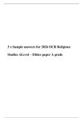 3 x Sample answers for 2026 OCR Religious Studies ALevel &ndash; Ethics paper A grade