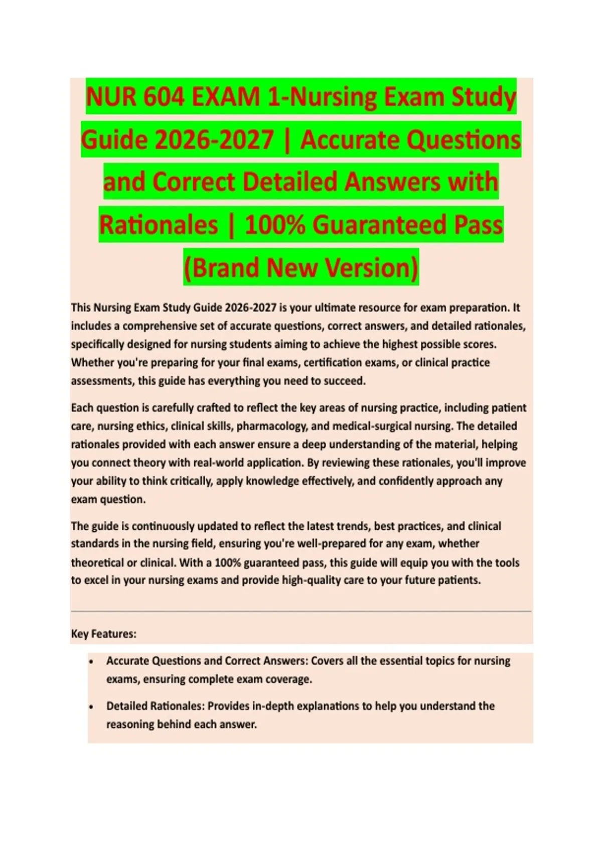 NUR 604 EXAM 1 - NURSING EXAM STUDY GUIDE ACCURATE QUESTIONS AND ...