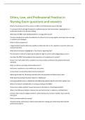 Ethics&comma; Law&comma; and Professional Practice in  Nursing Exam questions and answers 