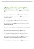 Legal and Ethical Issues in Counseling and  Psychotherapy Exam questions and answers 