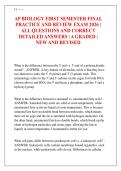 AP BIOLOGY FIRST SEMESTER FINAL PRACTICE AND REVIEW EXAM 2026 &vert; ALL QUESTIONS AND CORRECT DETAILED ANSWERS &vert; A GRADED &vert; NEW AND REVISED