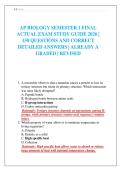 AP BIOLOGY SEMESTER 1 FINAL ACTUAL EXAM STUDY GUIDE 2026 &vert; 150 QUESTIONS AND CORRECT DETAILED ANSWERS &vert; ALREADY A GRADED &vert; REVISED