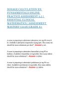 ESSENTIAL CLINICAL MATHEMATICS &vert; DOSAGE CALCULATION RN FUNDAMENTALS ONLINE PRACTICE ASSESSMENT 3&period;2 &vert; ASSESSMENT MASTERY &lpar;2026&rpar; GRADE A&plus;