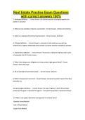Real Estate Practice Exam Questions with correct answers 100&percnt;