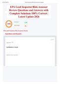 EPA Lead Inspector&sol;Risk Assessor Review Questions and Answers with Complete Solutions 100&percnt; Correct &vert; Latest Update 2026