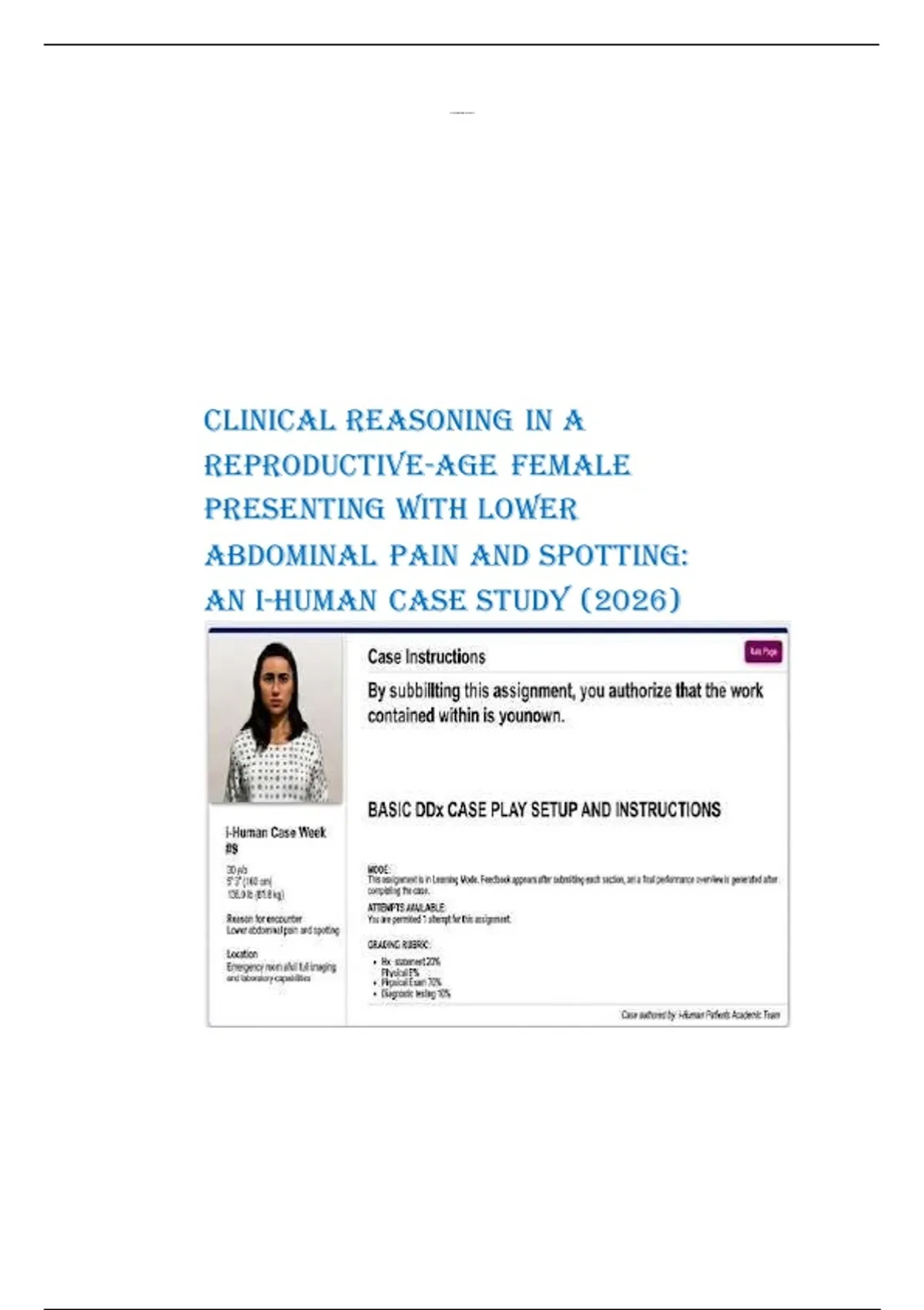 CliniCal Reasoning in a RepRoduCtive-age Female pResenting With loWeR ...