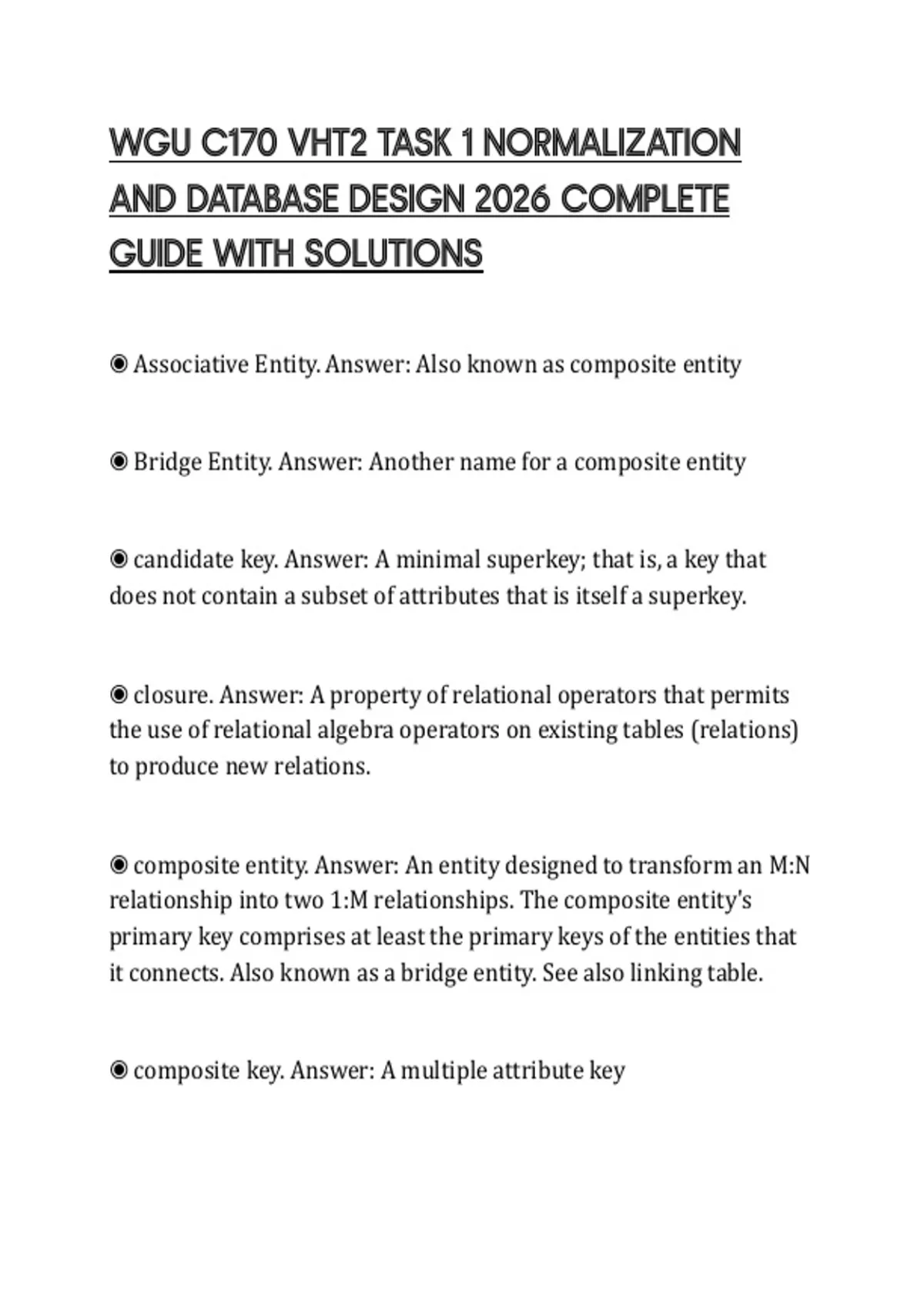 WGU C170 VHT2 TASK 1 NORMALIZATION AND DATABASE DESIGN 2026 COMPLETE ...