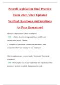 Payroll Legislation Final Practice  Exam 2026&sol;2027 Updated  Verified Questions and Solutions  A&plus; Pass Guaranteed
