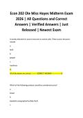 Econ 202 Ole Miss Hayes Midterm Exam 2026 &vert; All Questions and Correct Answers &vert; Verified Answers &vert; Just Released &vert; Newest Exam