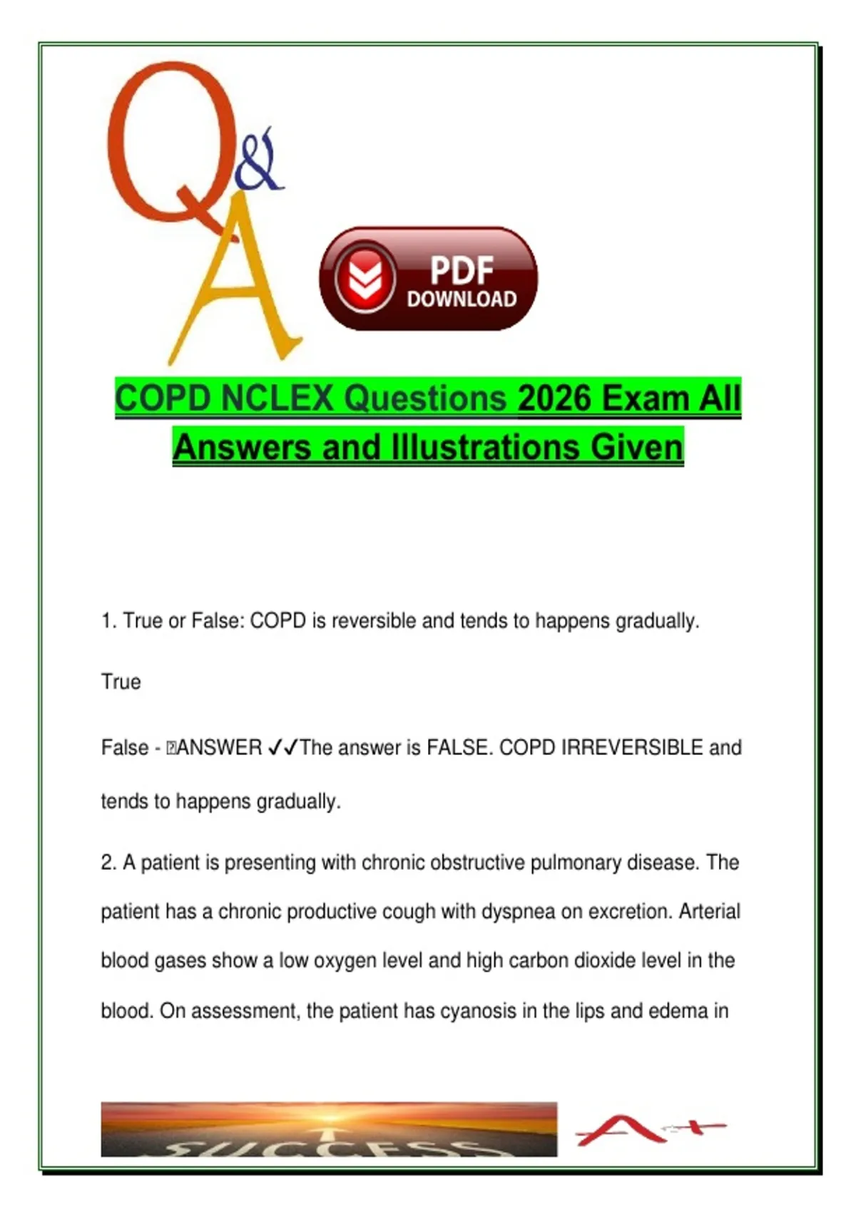 COPD NCLEX 2026 | All Questions with Correct Answers and Full ...