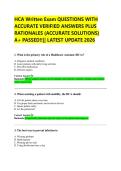 HCA Written Exam QUESTIONS WITH  ACCURATE VERIFIED ANSWERS PLUS  RATIONALES &lpar;ACCURATE SOLUTIONS&rpar;  A&plus; PASSED&excl;&excl;&vert;&vert; LATEST UPDATE 2026