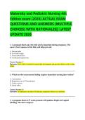 Maternity and Pediatric Nursing 4th  Edition exam &lpar;2026&rpar; ACTUAL EXAM  QUESTIONS AND ANSWERS &lpar;MULTIPLE  CHOICES&rpar; WITH RATIONALES&vert;&vert; LATEST  UPDATE 2026 