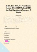 BIOL 351&sol; BIOL351 Final Exam&colon; &lpar;Latest 2026&sol; 2027 Update&rpar; 100&percnt; Verified Questions & Answers &vert; A Grade  