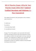 MCAT Practice Exam 4 &lpar;Psych&sol; Soc&rpar;  Practice Exam 2026&sol;2027 Updated  Verified Questions and Solutions A&plus;  Pass Guaranteed