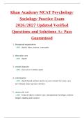 Khan Academy MCAT Psychology  Sociology Practice Exam  2026&sol;2027 Updated Verified  Questions and Solutions A&plus; Pass  Guaranteed