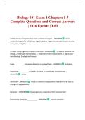 Biology 101 Exam 1 Chapters 1-5 Complete Questions and Correct Answers &vert; 2026 Update &vert; Fall