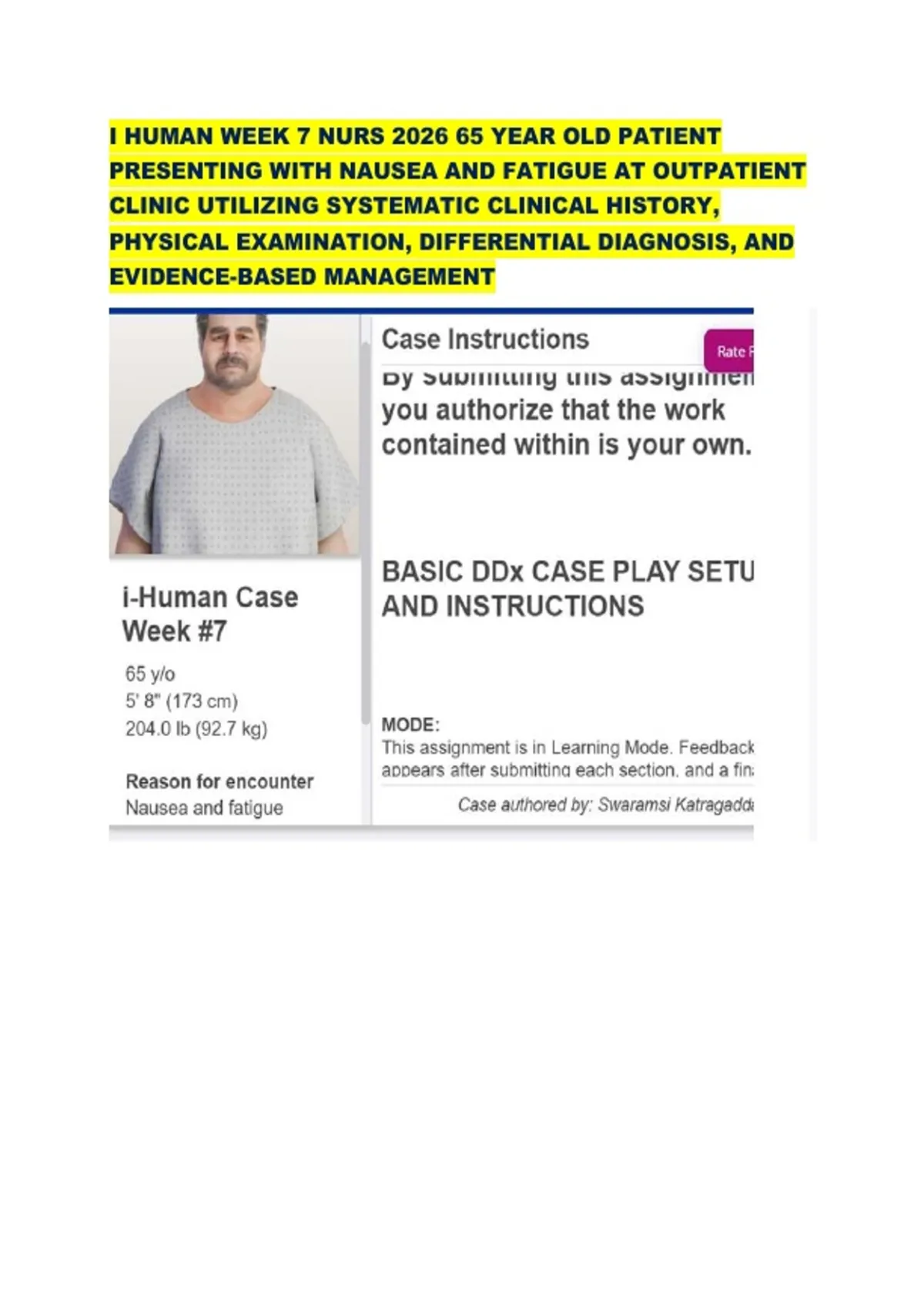 I HUMAN WEEK 7 NURS 2026 65 YEAR OLD PATIENT PRESENTING WITH NAUSEA AND ...