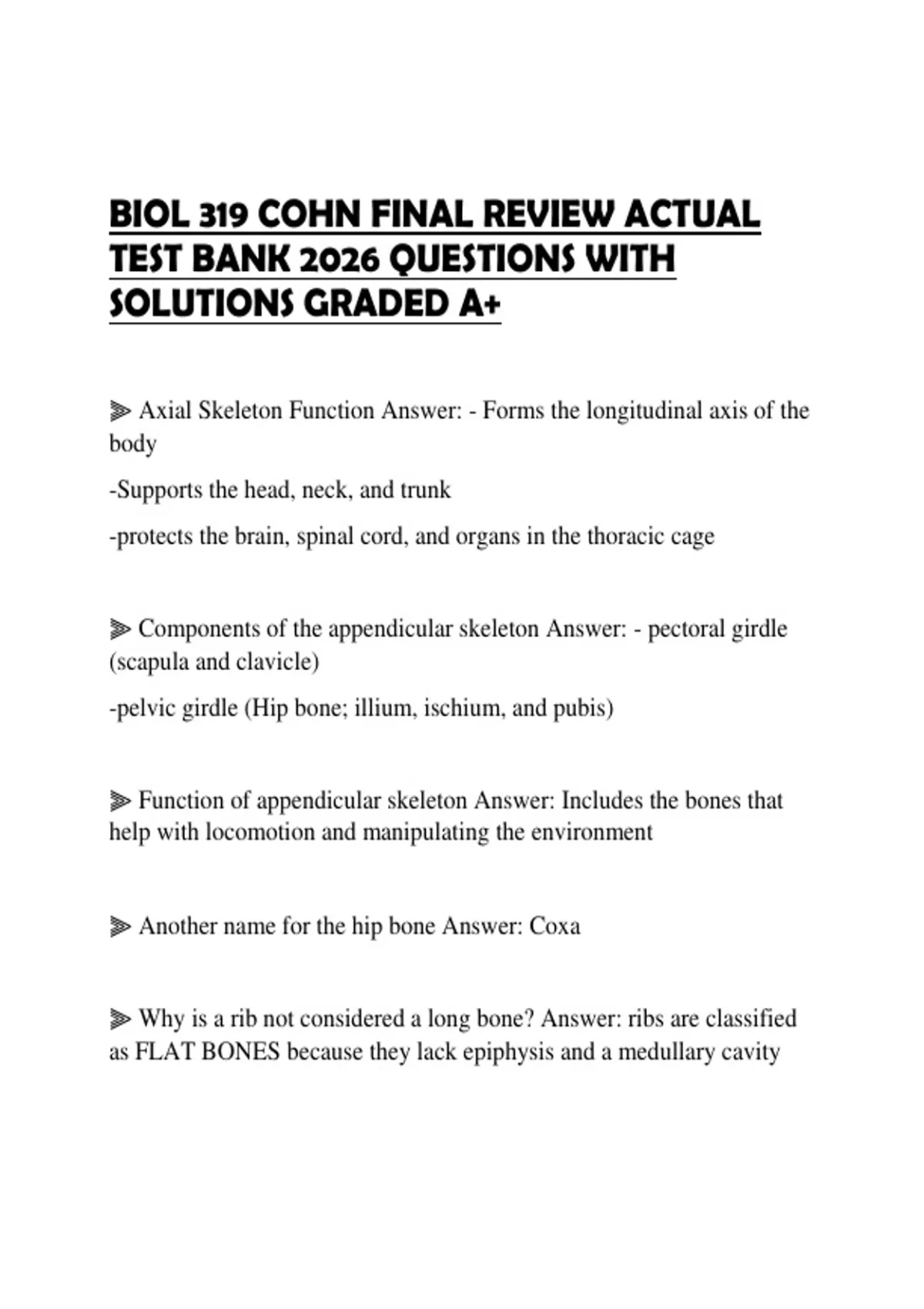 BIOL 319 COHN FINAL REVIEW ACTUAL TEST BANK 2026 QUESTIONS WITH ...