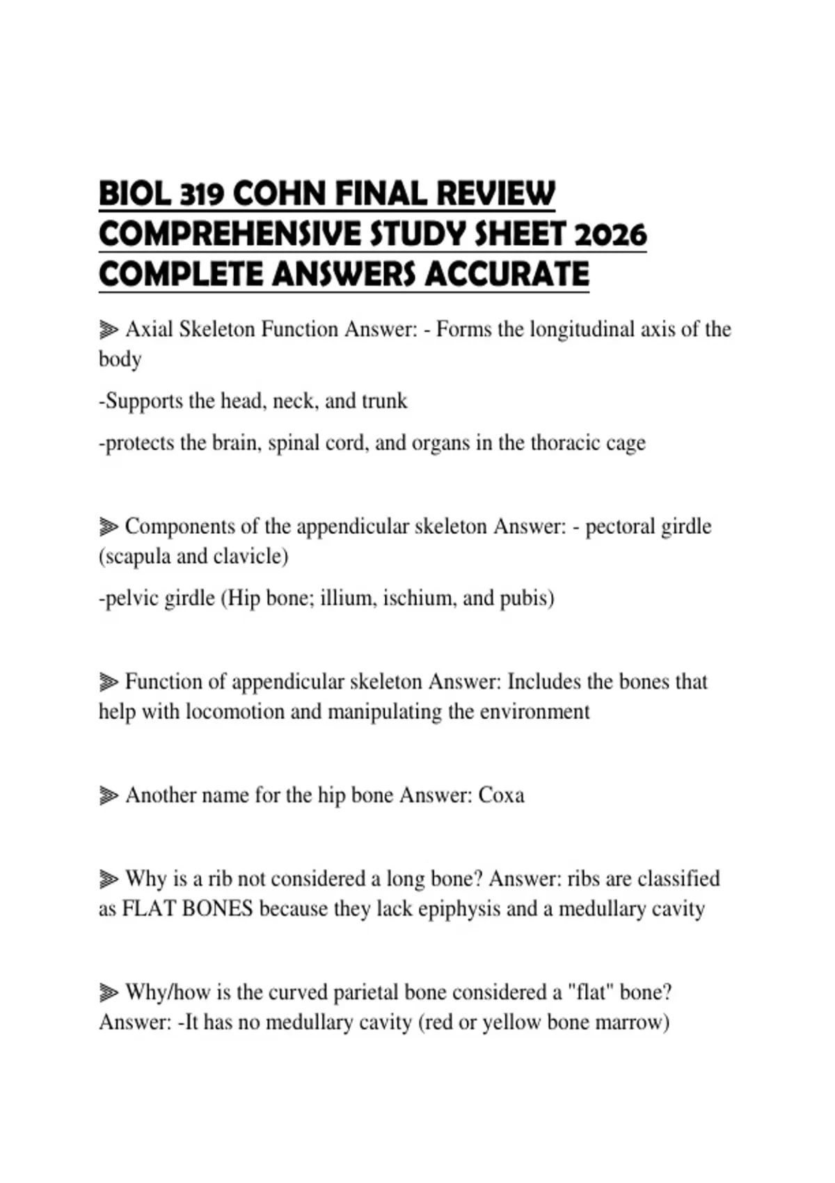 BIOL 319 COHN FINAL REVIEW COMPREHENSIVE STUDY SHEET 2026 COMPLETE ...