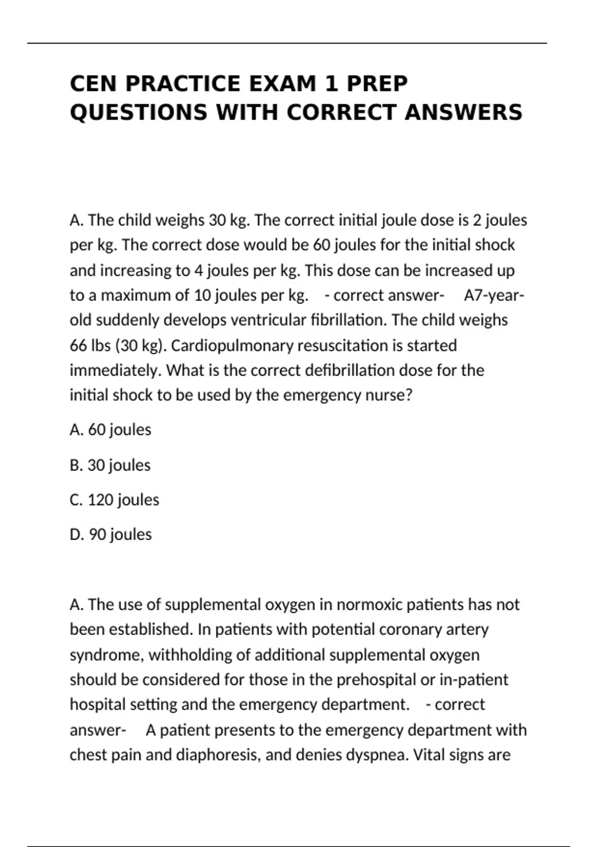 CEN Practice Exam 1 prep questions with correct answers - CEN - Stuvia US