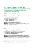 ALABAMA PLUMBING CONTRACTOR LICENSING TEST EXAM 100 QUESTIONS WITH CORRECT ANSWERS AND RATIONALES LATEST 2025-2026 UPDATE